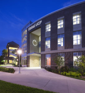Night shot of Global UCF building