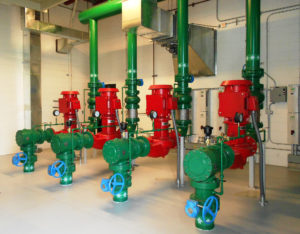 Condensor pumps all on the exterior cooling towers on Valencia College Osceola Campus Building 4 & CEP