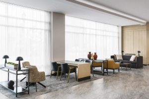 Interior construction services preview of lobby seating