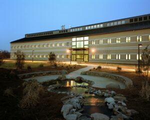 York Tech Distance Learning Center exterior night